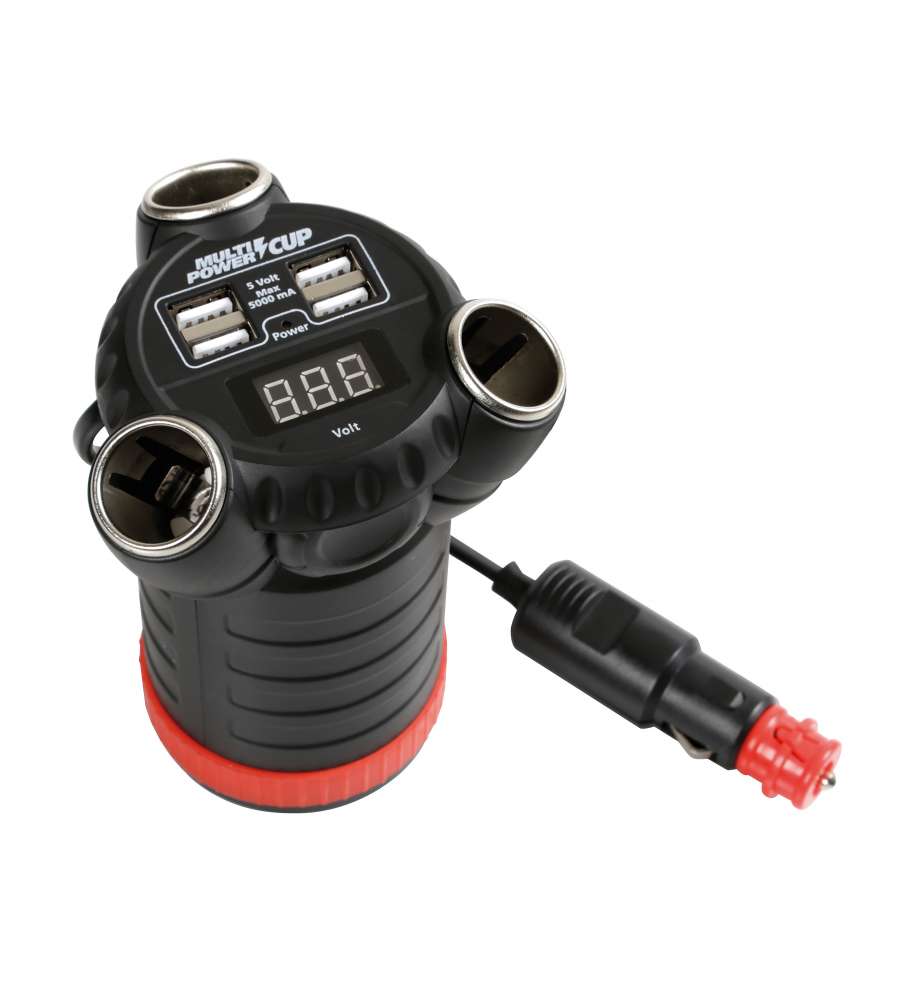 Multi-Power Cup, 3 Prese Accendisigari + 4 Usb E Voltmetro, 12/24/36V