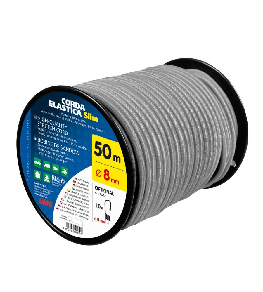 Corda Elastica In Bobina - D.8 Mm - 50 M - Grigio