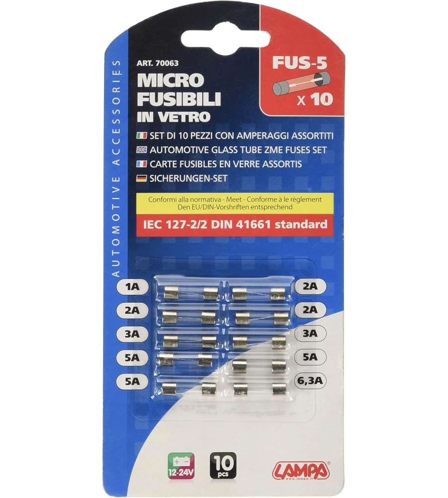 Lampa Set Micro-Fusibili in Vetro 12V/32V 10 Pezzi per Auto