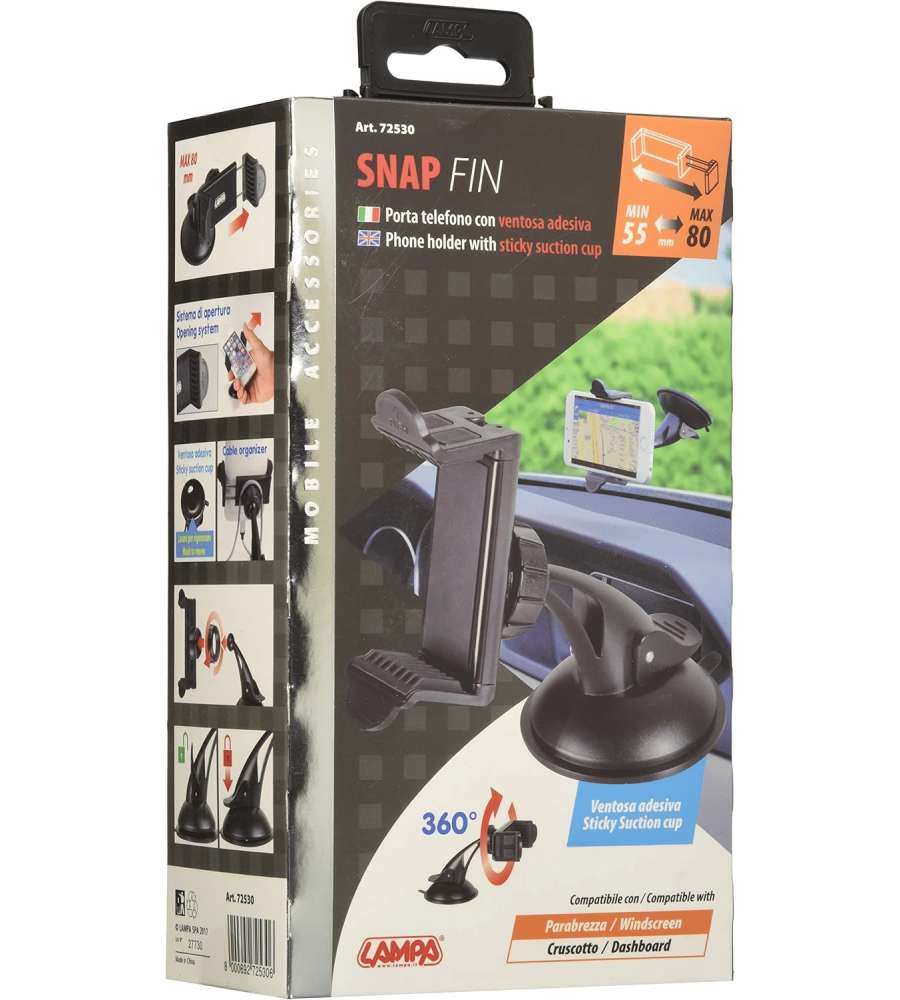 Lampa Porta Telefono Auto Ventosa Regolabile per Smartphone 20x10 cm