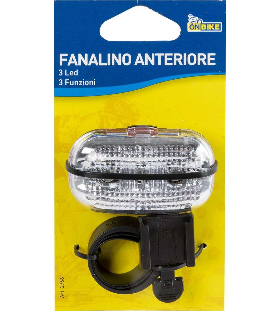 Fanale anteriore bici tre LED bianchi aggancio al telaio