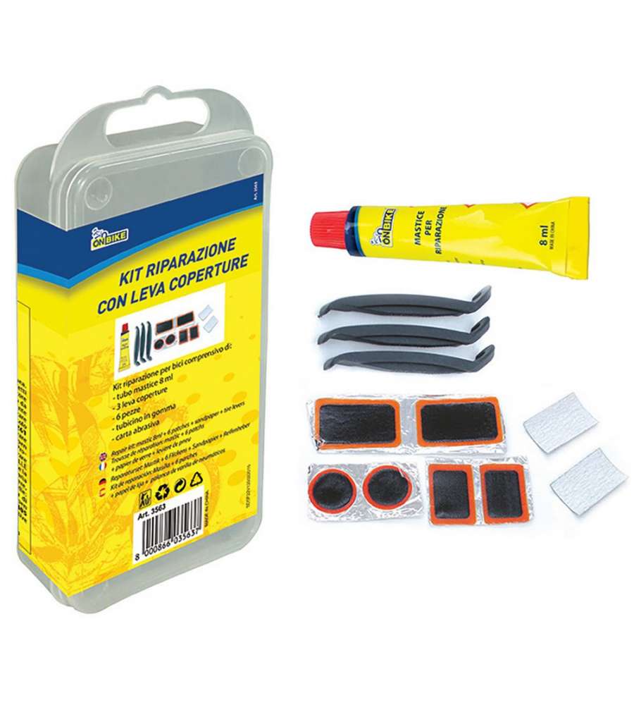 Kit riparazione rapida ruote bici con levacoperture e scatolina