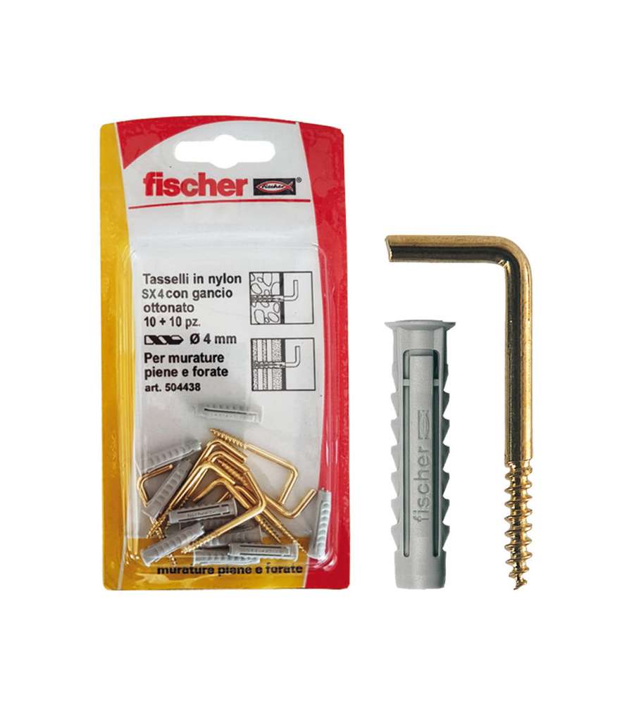 Fischer Tasselli SX 4 G K ccon gancio appendiquadro dorato (10 Pz.)