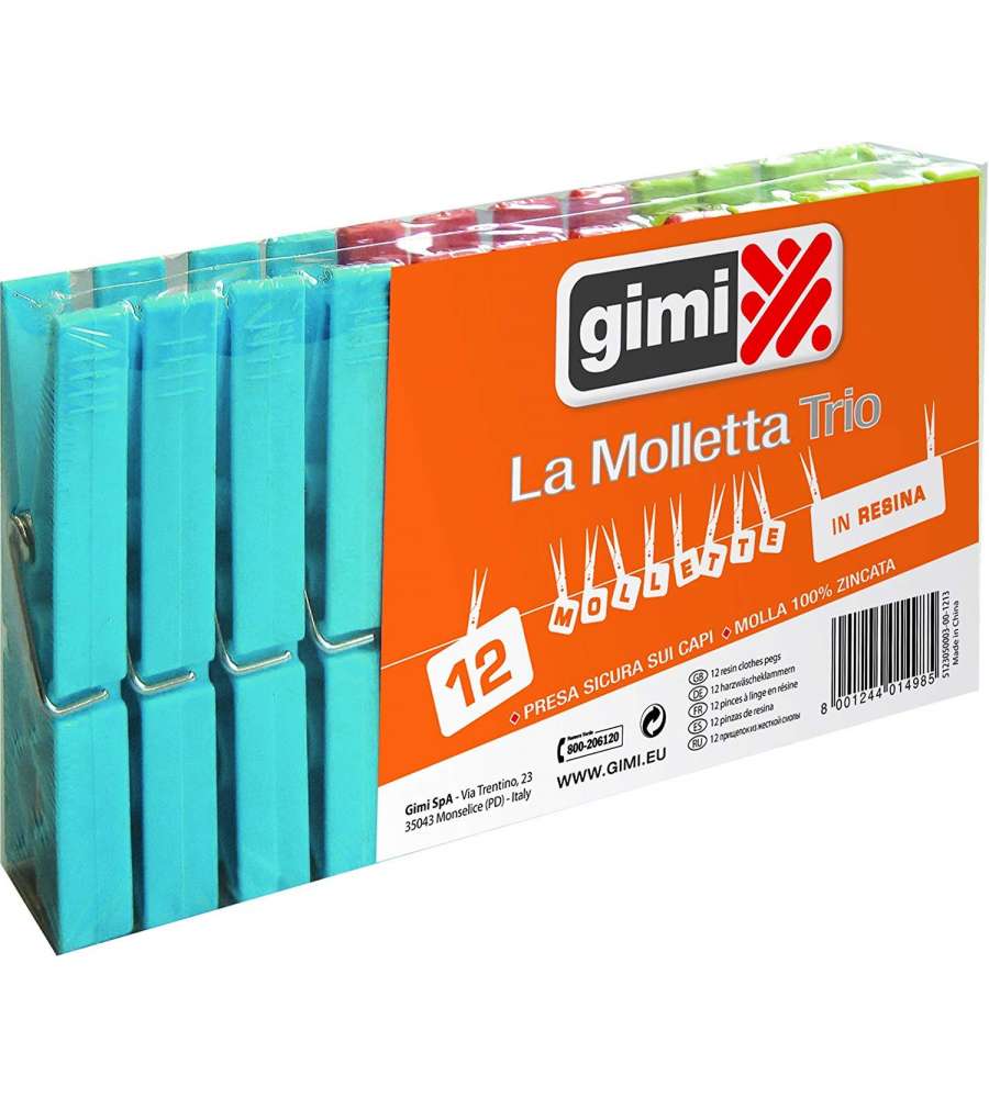 GIMI Molletta Trio Multicolore 12 Pz 2x1.5x9 cm per Casa e Giardino