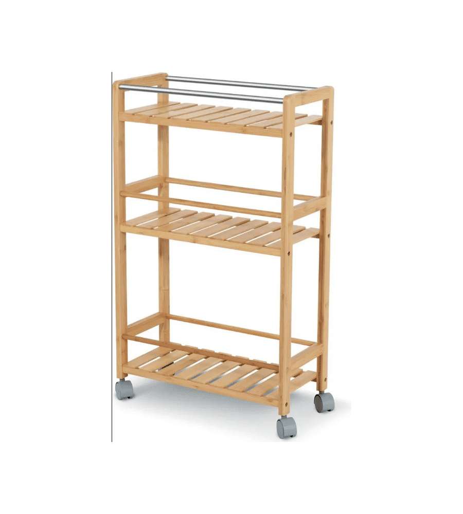 DK LIVING Carrello in Bamb� Small 3 Ripiani Ruote Piroettanti 20x45x75 cm