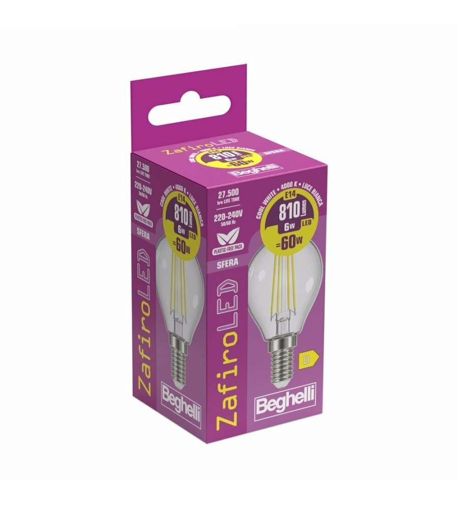 Beghelli Lampadina Led Zafiro Sfera E14 - 6W 800lm 4000K