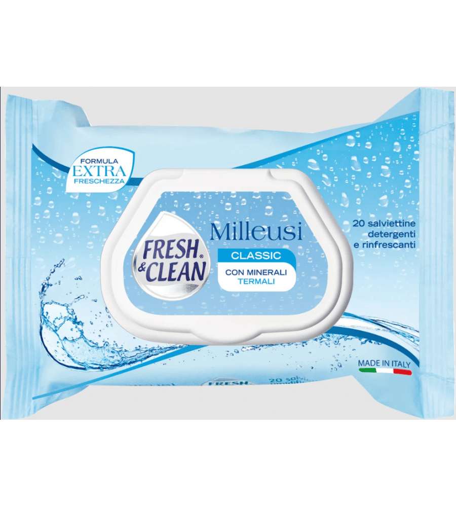 Fresh & Clean Salviettine Milleusi Igienizzanti Classic, 20 Pezzi, Bianco