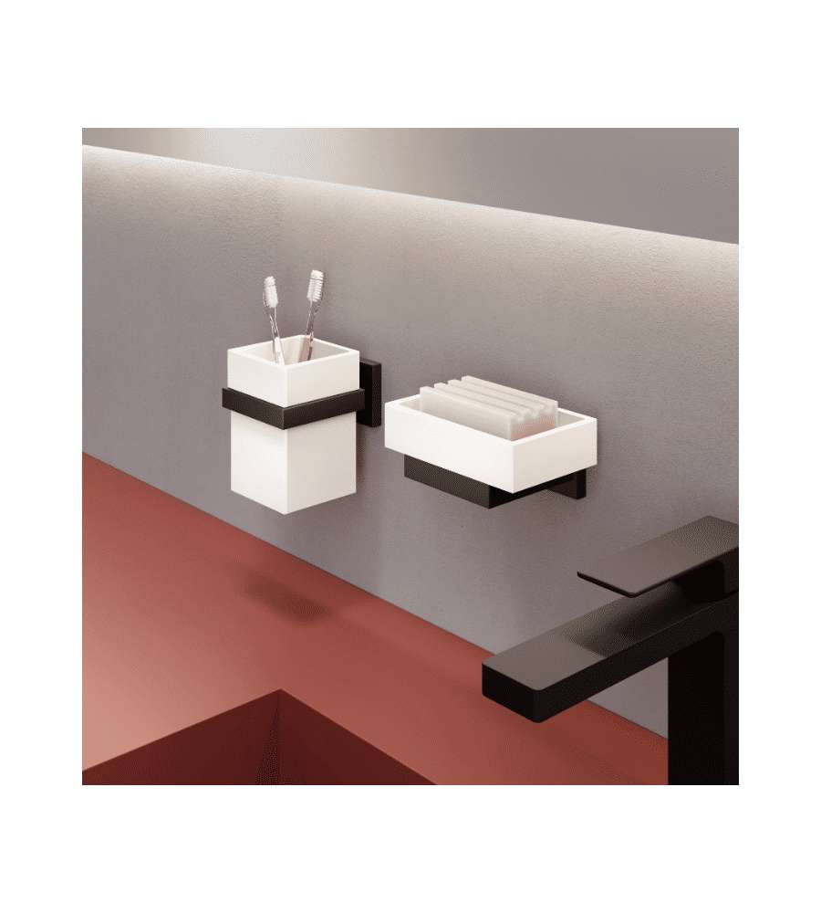 Trend Porta Sapone Nero Matt in Zama - Fissaggio Senza Forare 10,9x12 cm