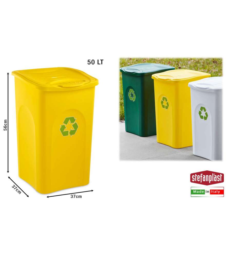 Stefanplast Riciclata Pattumiera ECOGREEN 50L - Nero/verde, Materiale Riciclato, Made In Italy Cestino Raccolta Differenziata