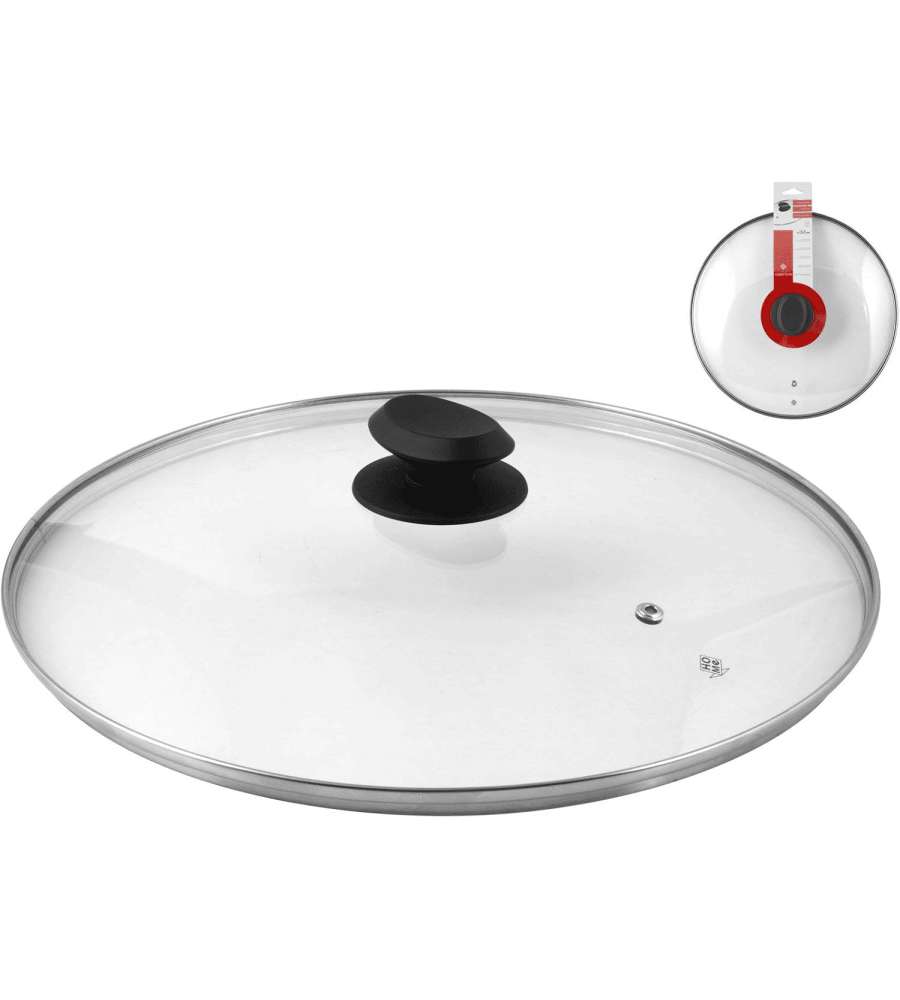 Home Coperchio Vetro Bordo Inox 32 cm Rotondo Argento per Pentole