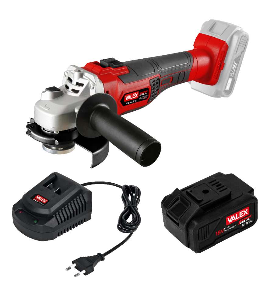Valex Smerigliatrice Angolare Brushless 18V 3Ah 115/125mm - Kit Completo