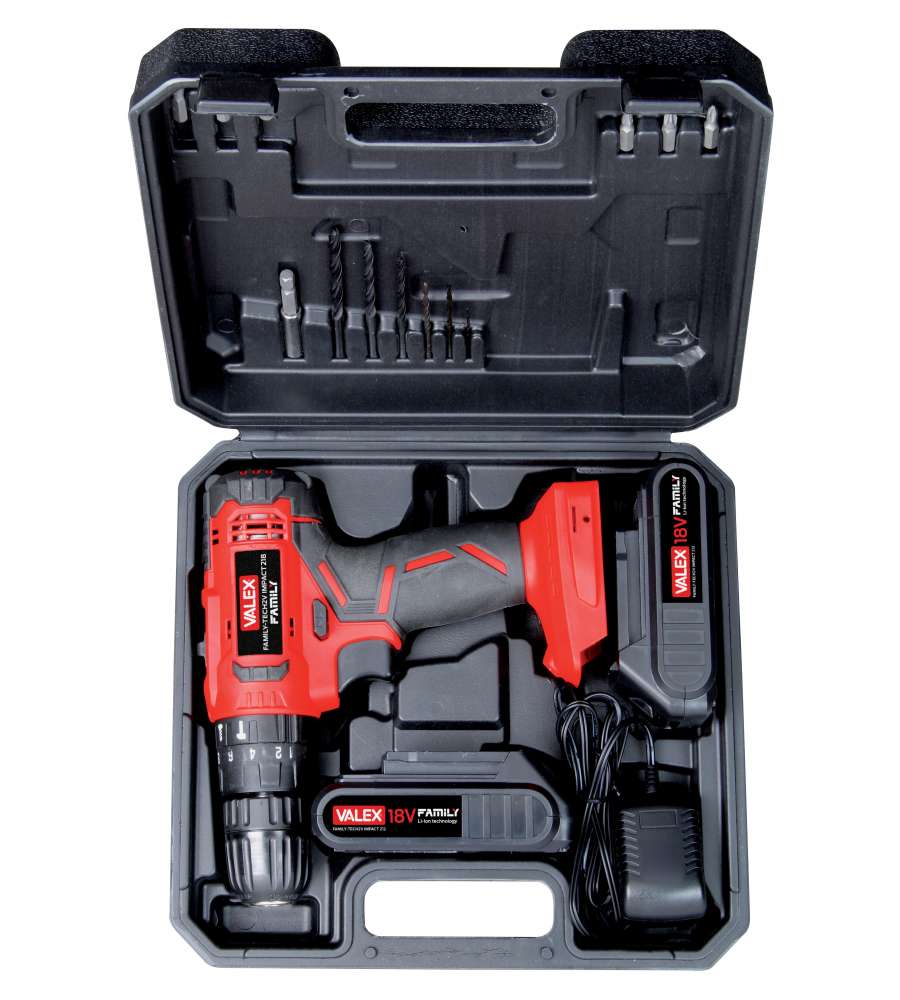 Valex Trapano Avvitatore Percussione 18V Family-Tech2V Impact 218 con Valigetta e Accessori
