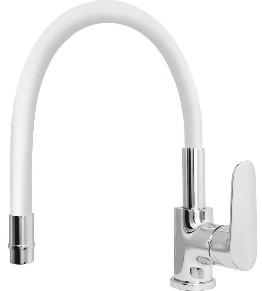 IDRO BRIC Miscelatore Monocomando Lavello Canna Alta Cromato Bianco 40 cm