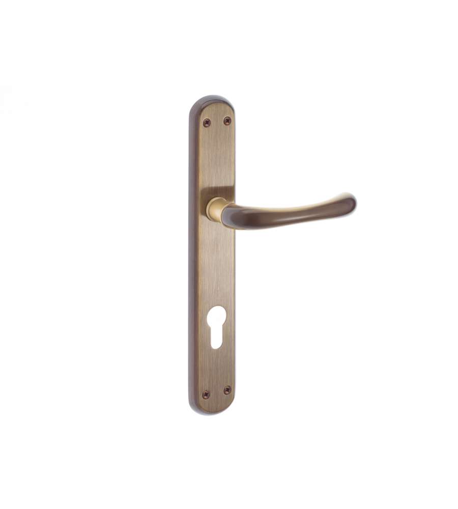 Maniglia sette con placca yale in ottone finitura bronzo graffiato 85 mm
