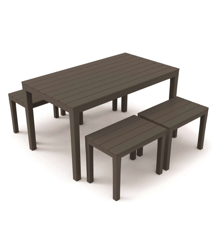 Set Samoa in Polipropilene - Antracite - Tavolo e 4 Panchine