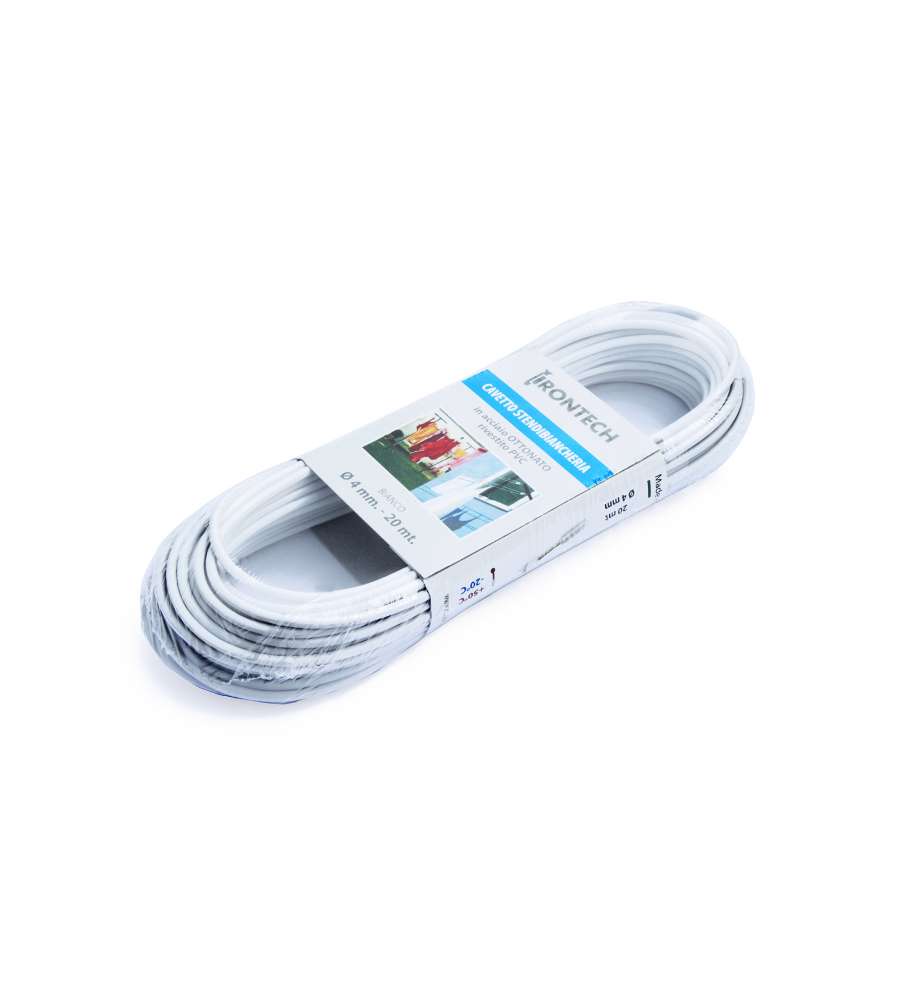 Cavo stendibiancheria Diam. 4 mm. in acciaio ottonato rivestito PVC bianco 20 mt.