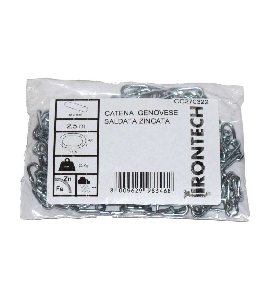 Catena genovese pretagliata  2 mm. in acciaio zincato 2,5 mt.