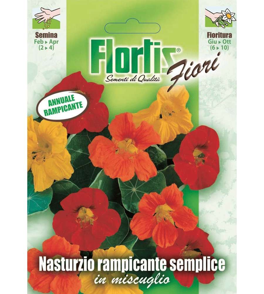 Flortis Nasturzio Rampicante Mix - Pianta annuale tappezzante - Rami 150 cm - Fiori rossi e gialli