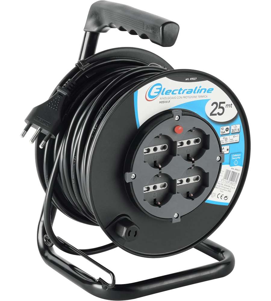 Electraline prolunga elettrica avvolgicavo 25 metri 4 prese nere-grigie
