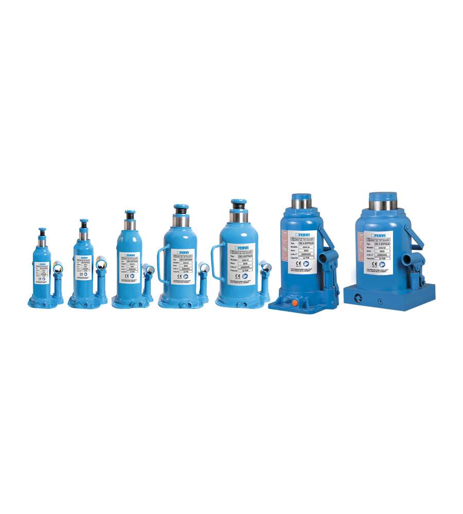 Fervi Cric A Bottiglia 20 Ton Blu Compatto e Portatile 150 mm Alzata