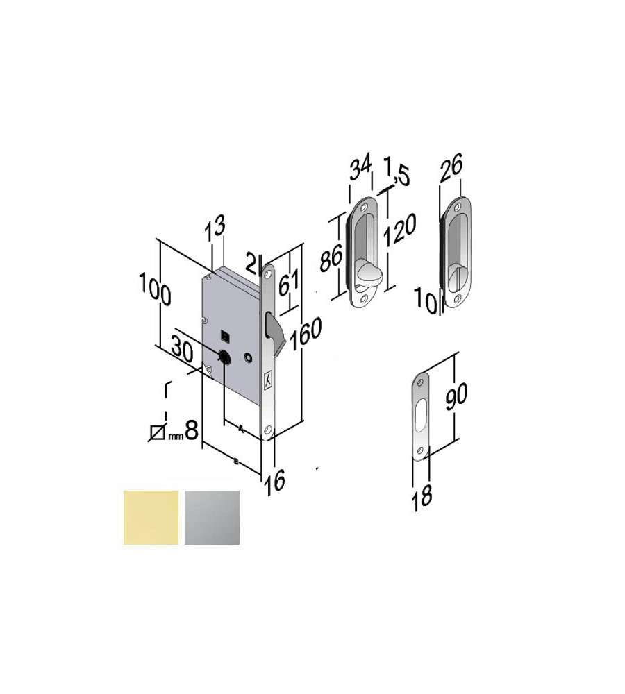Serratura Inf.Legno Scorrevoli E50 Bagno Cs B2N Gb