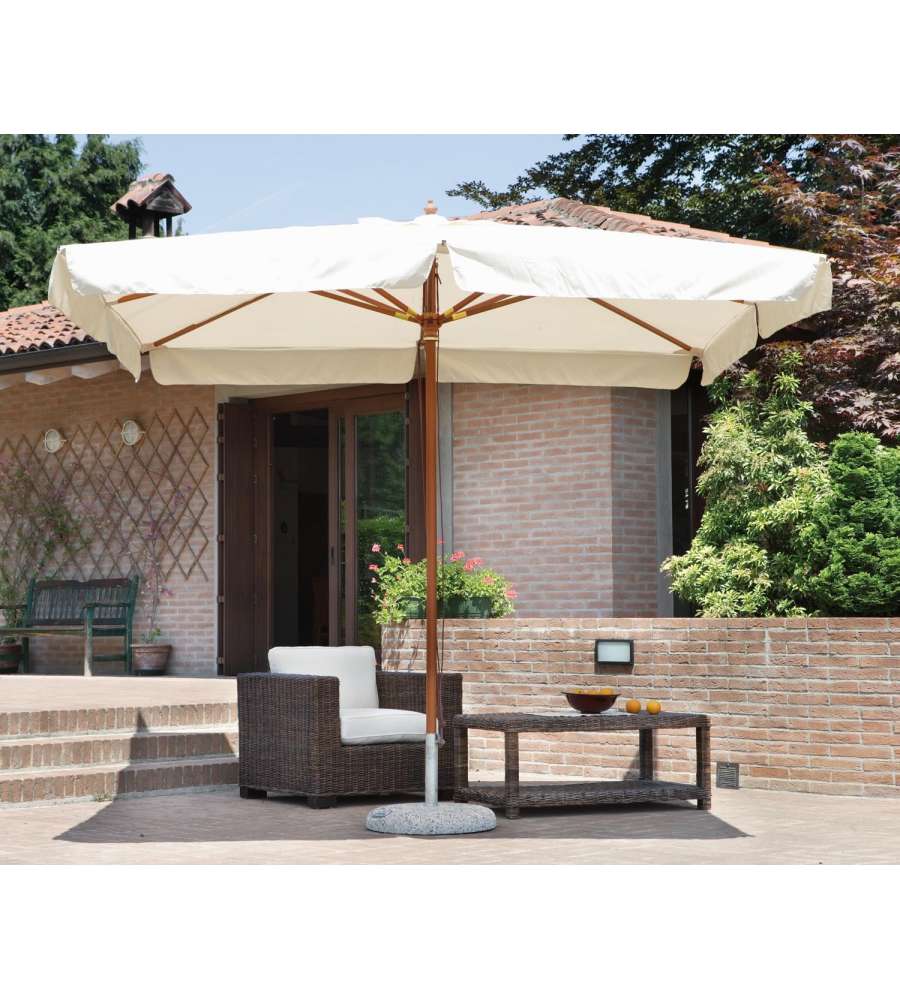 Sweeek Ombrellone Rettangolare 2x3m Touquet – Palo Alluminio Effetto Legno, Manovella, Sabbia