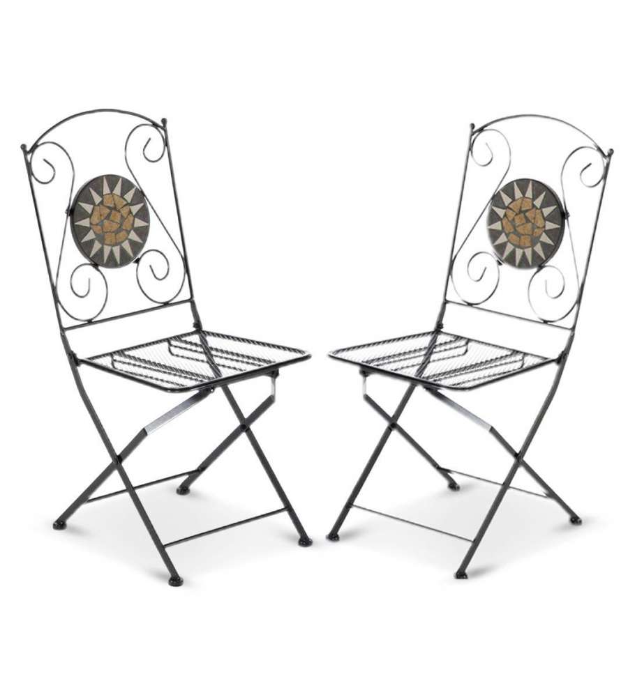 2 pz Sedia pieghevole richiudibile in ferro e mosaico per esterno  MUSA 06409 BLACK