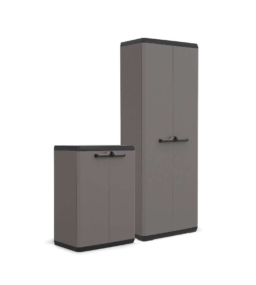 Keter Armadi in Resina Grigio - Set Completo con Armadio Alto e Basso - 68x39x166h cm e 68x39x83h cm - Design Moderno e Funzionale