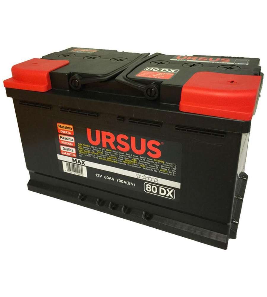 Ursus Batteria Auto 80Ah 700A 12V dx - Pronta all'uso con Maniglia