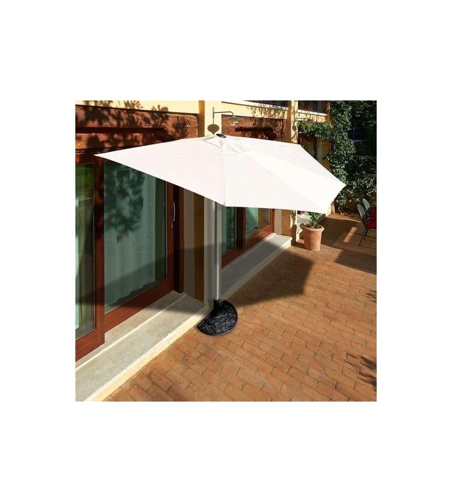 Ombrellone A Mezzaluna 3 Metri Da Parete - Half Moon Beige Per Giardino, Con Palo Centrale In Alluminio