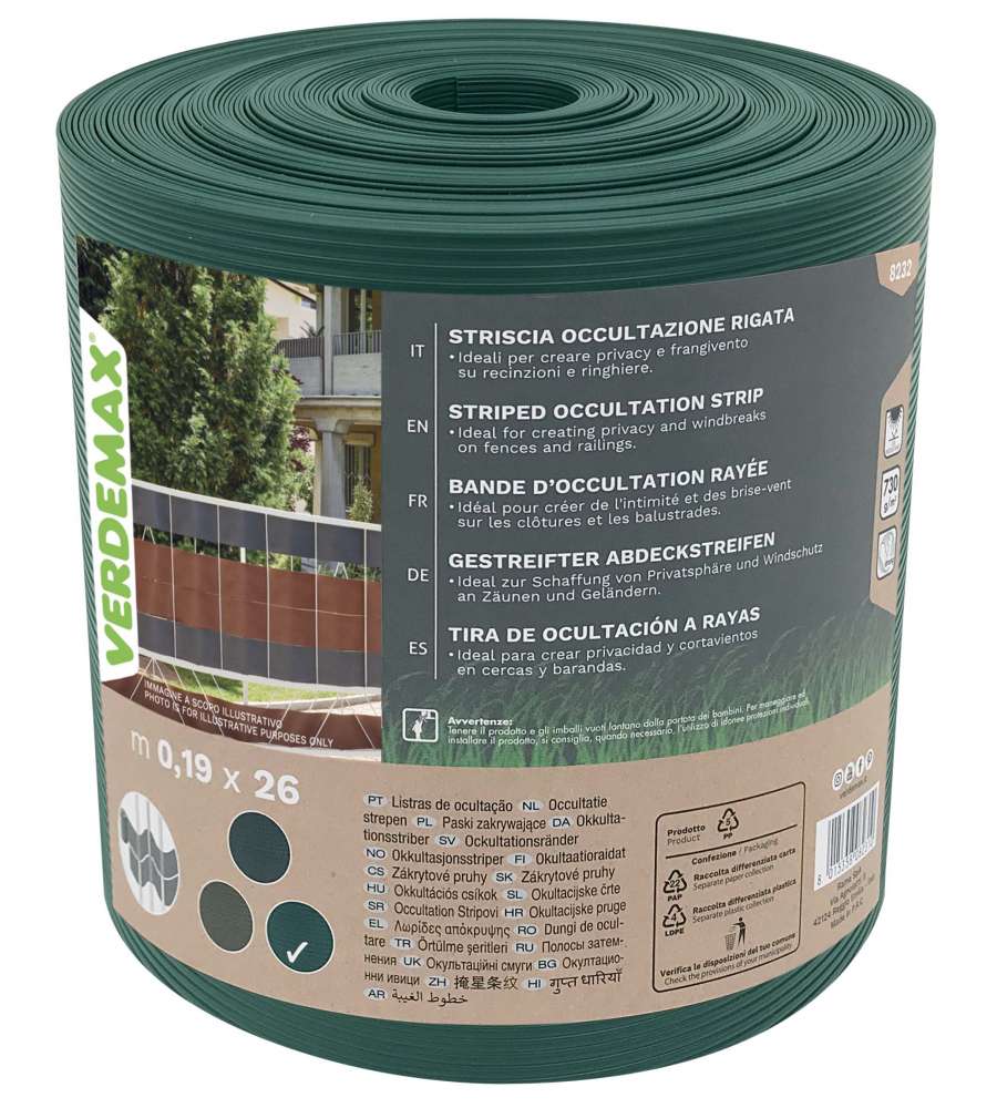 Verdemax Striscia Occultazione Rigata Verde 0,19x26 m Fissaggio Facile