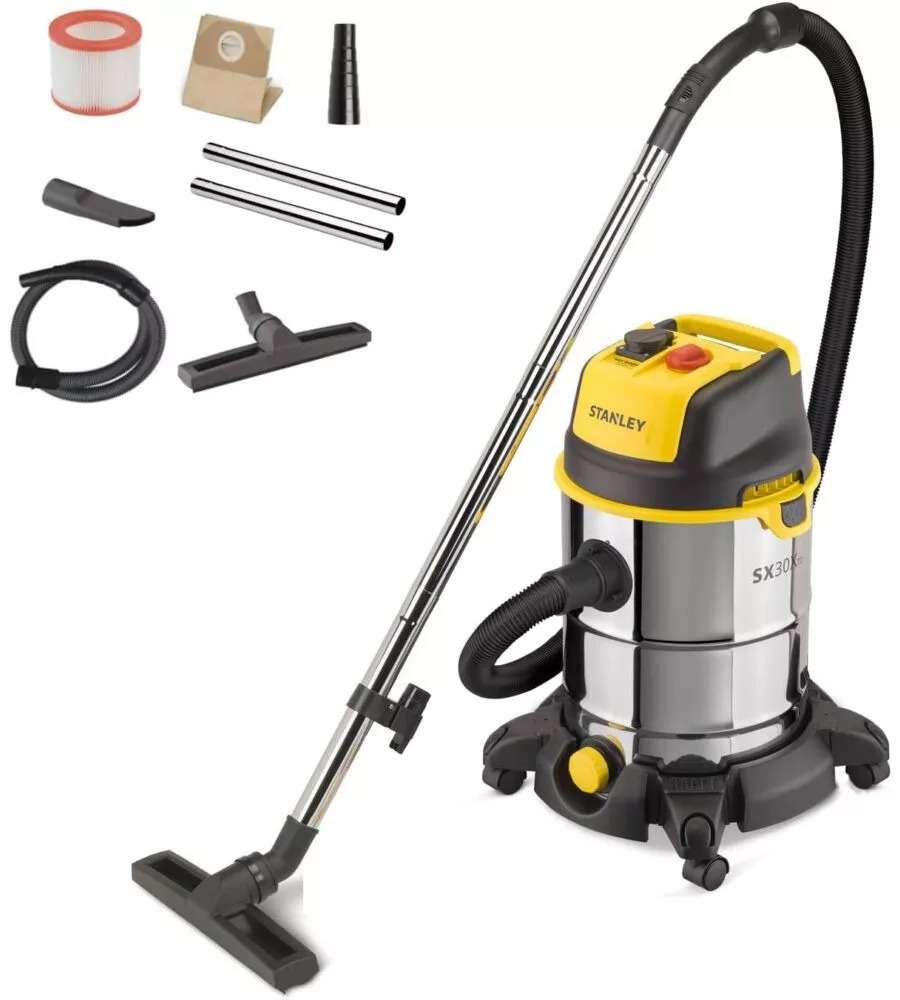 Stanley Aspiratore solidi e liquidi 30L 1600W Giallo Nero Fusto inox