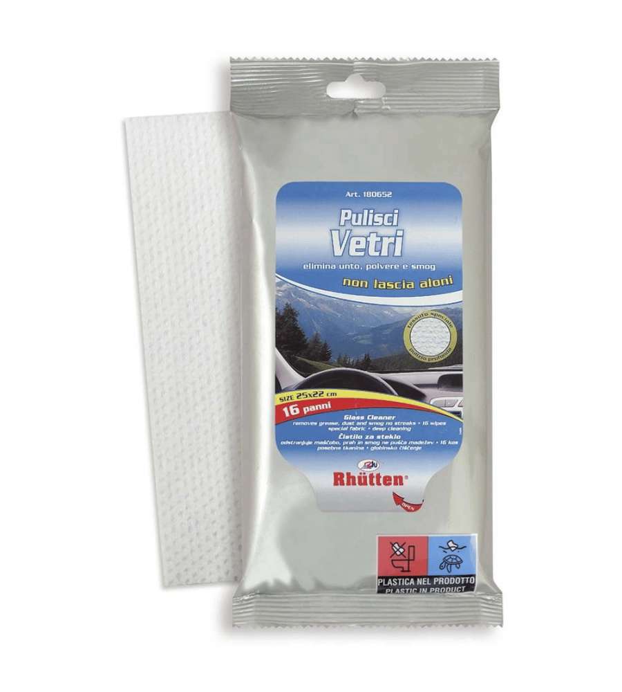 Rhutten Salviette Umidificate Pulisci Vetri Auto 16pz - Tessuto Nido D'ape