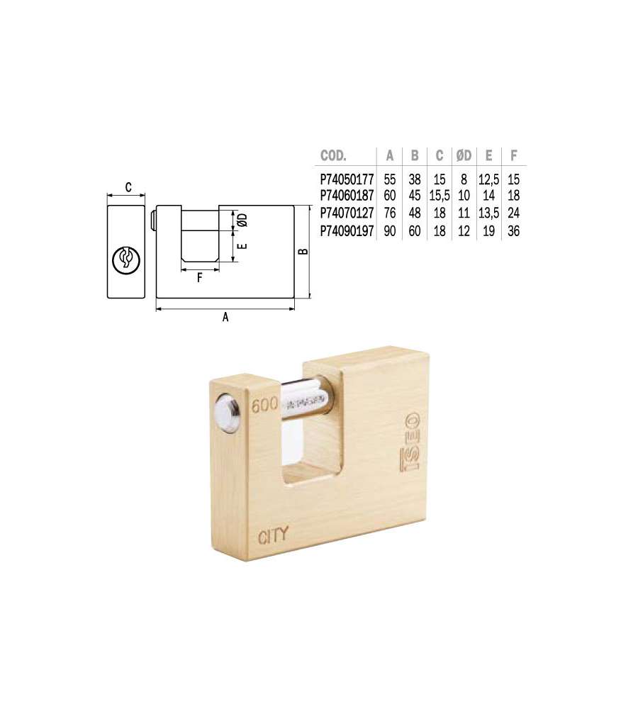 Lucchetto Ottone Mm 60 Serrande Ka City Iseo