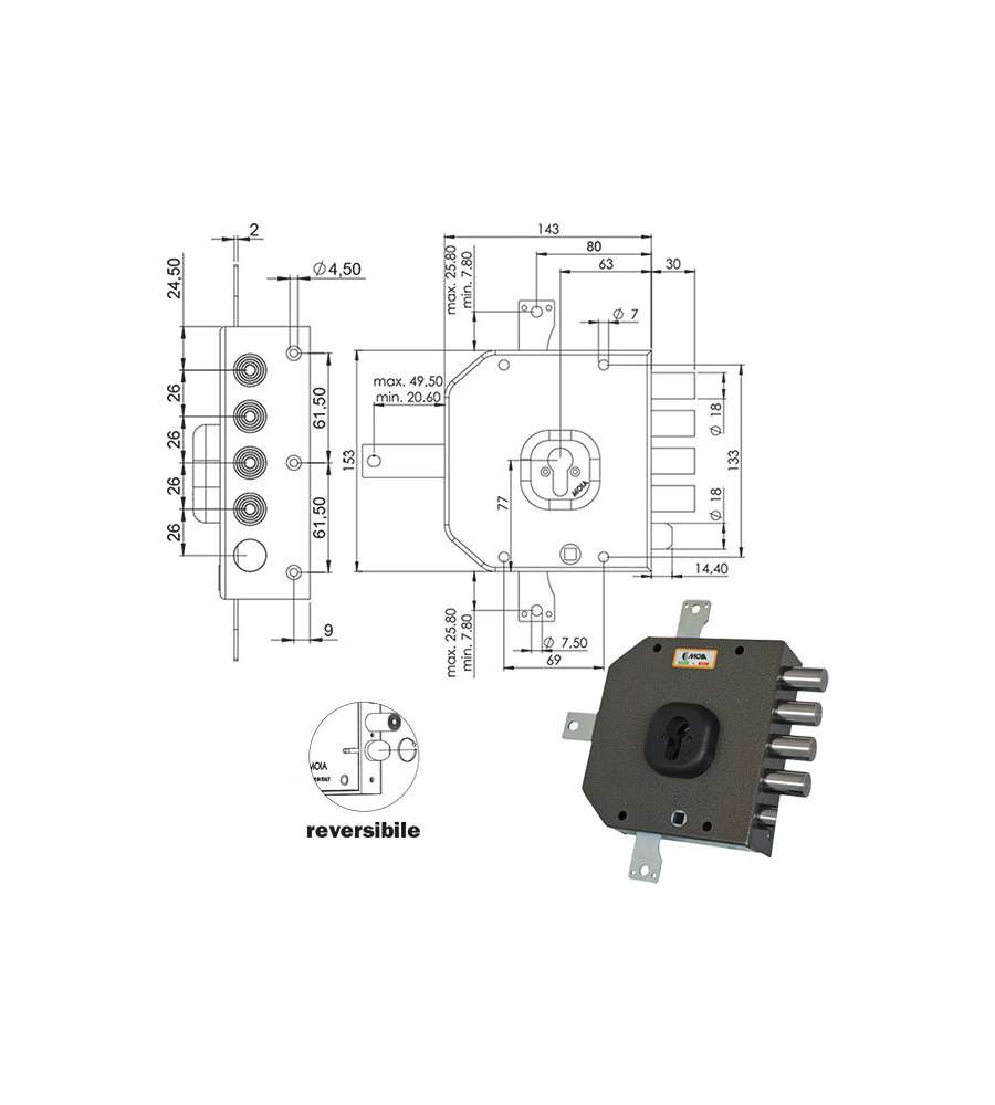 Serratura Sicura Quintupl.Dx Cilindro  A456 Moia