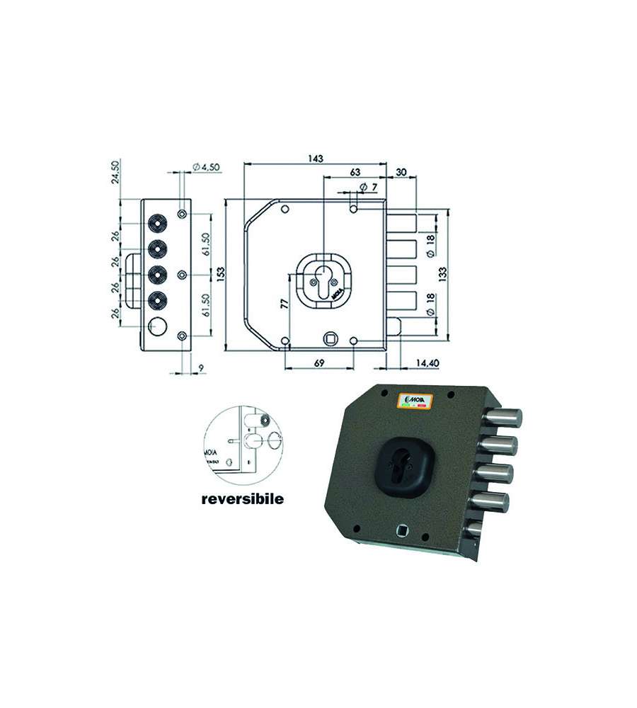 Serratura Sicura Semplice Sx Cilindro  A452 Moia