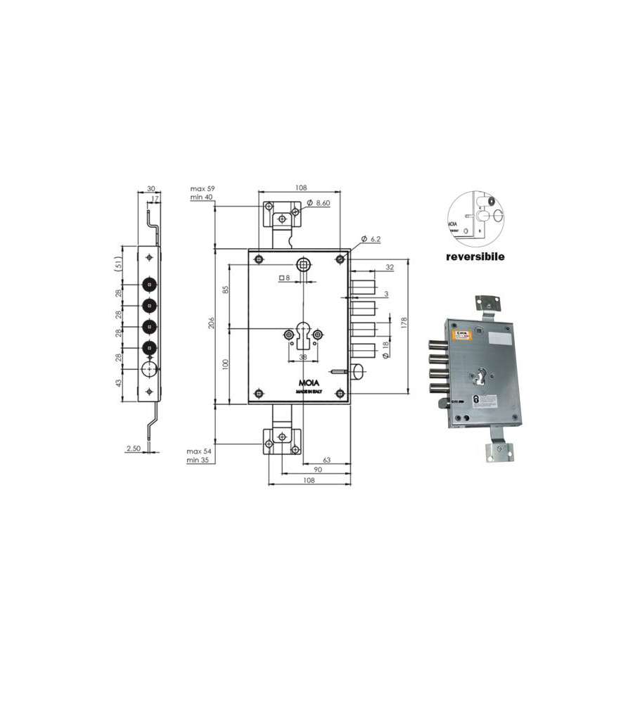 Serratura Sic.Triplice.Cil.E63 Rce664/280 Moia
