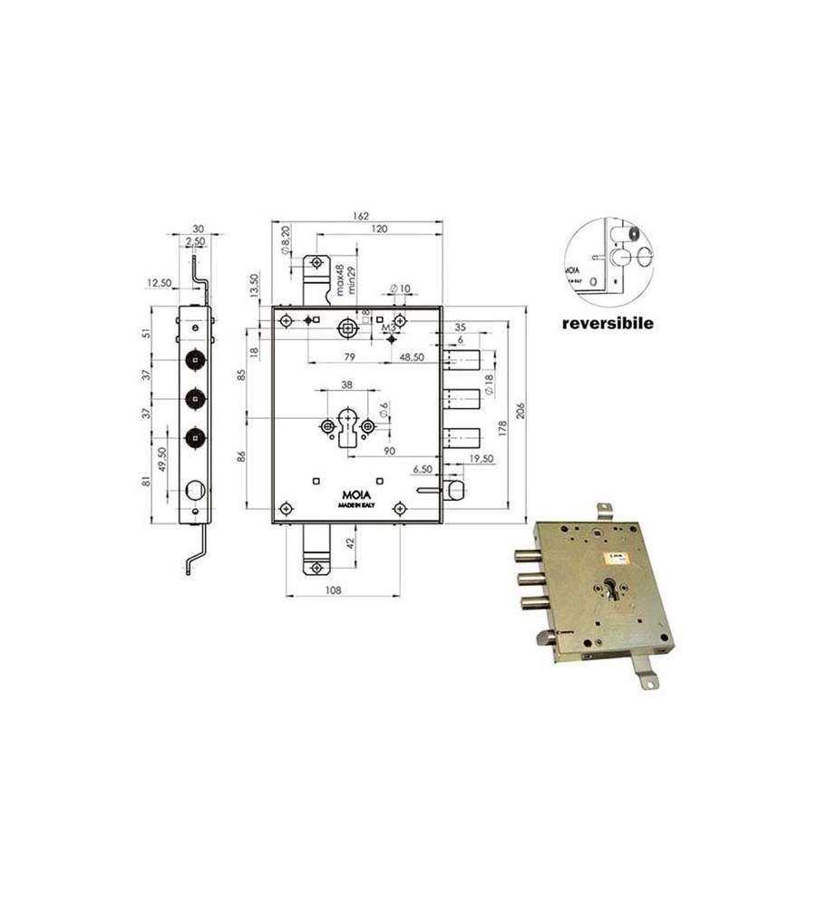 Serratura Sic.Triplice Dx Cil.E89 Rmga664/373 Moia