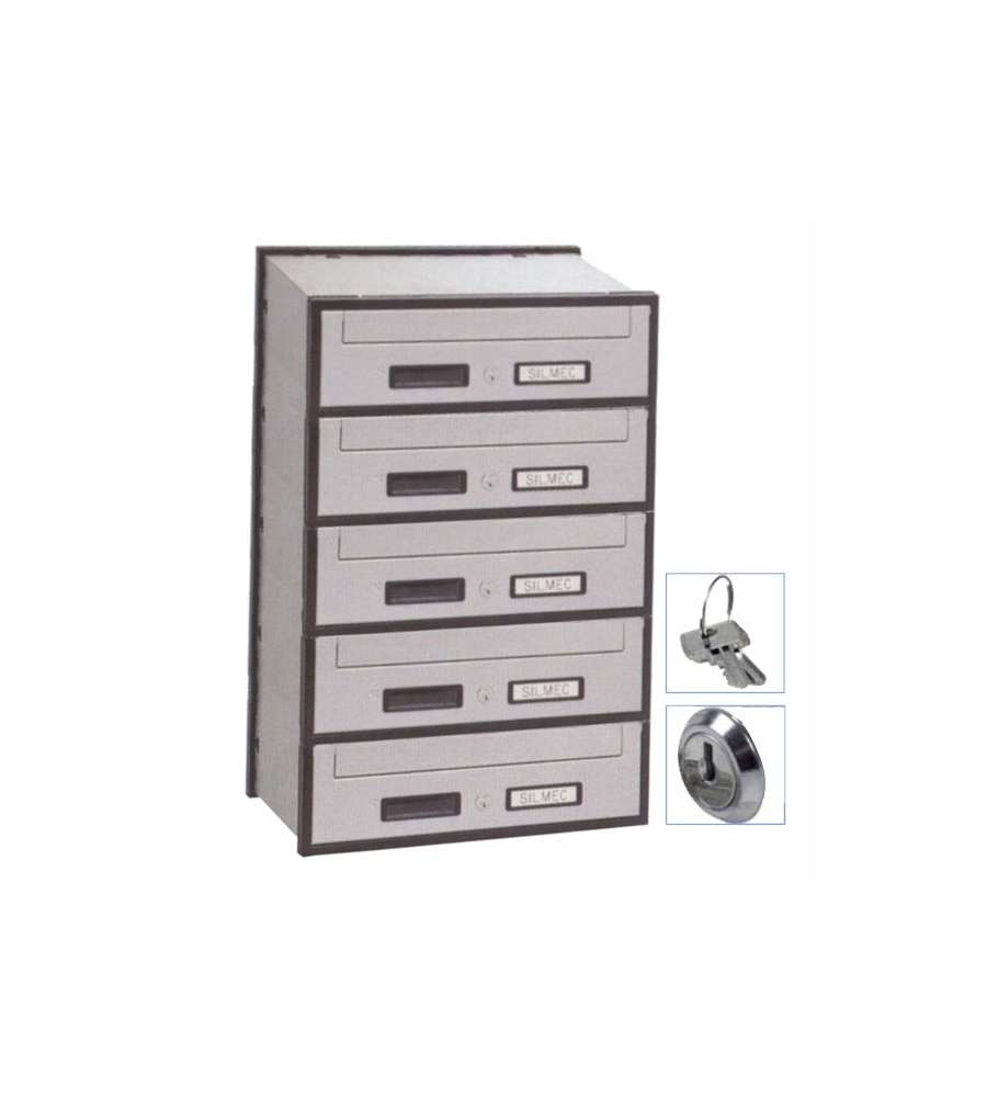Casellario Orizzontale a 5 posti in Acciaio Silver 5B1-501 Silmec