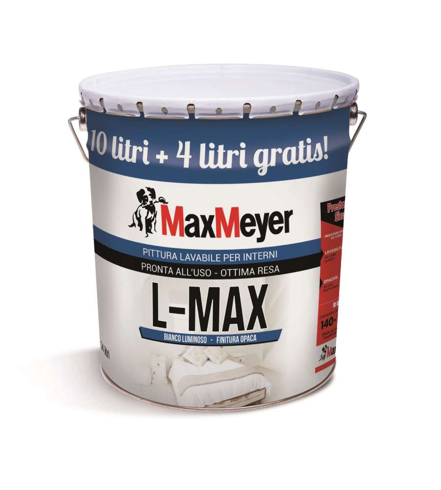 MaxMeyer Idropittura Lavabile Bianca Opaca 14 L Pronta all'uso Interni