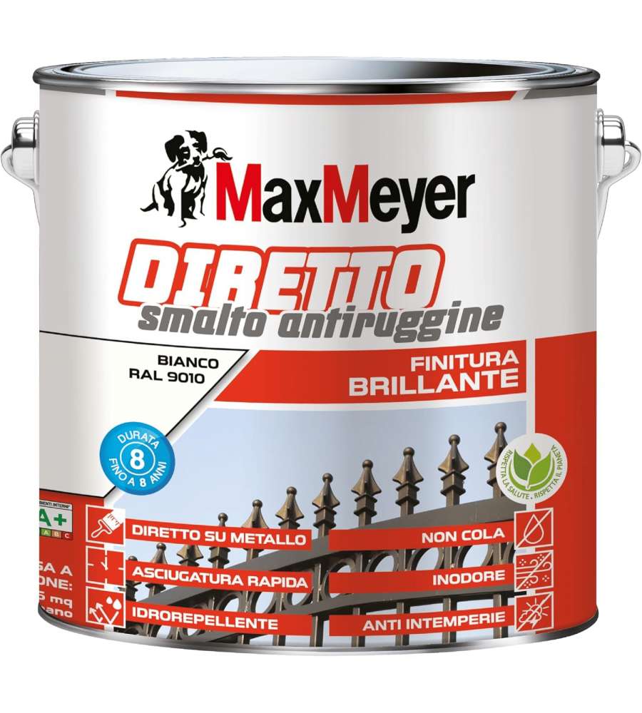 MaxMeyer Smalto Antiruggine Brillante Bianco R9010 2L per Interni Esterni
