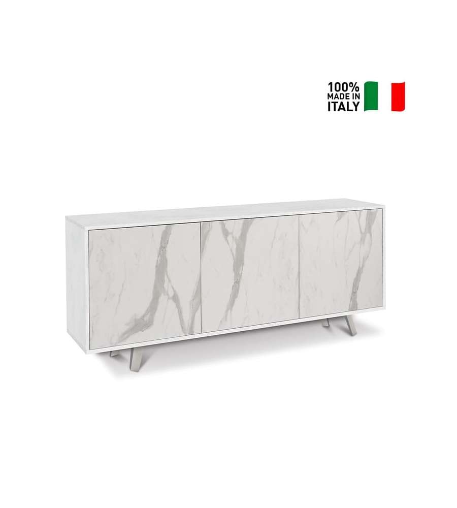 Sarmog Mobile Quadrante in Truciolare Ossido Bianco e Marmo Calacatta - 74x177x41 cm