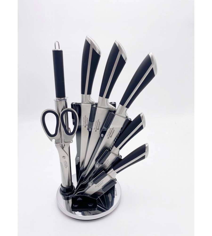 Blumenthal Bavaria Ceppo Coltelli 8 Pezzi Nero con Forbici e Acciaino