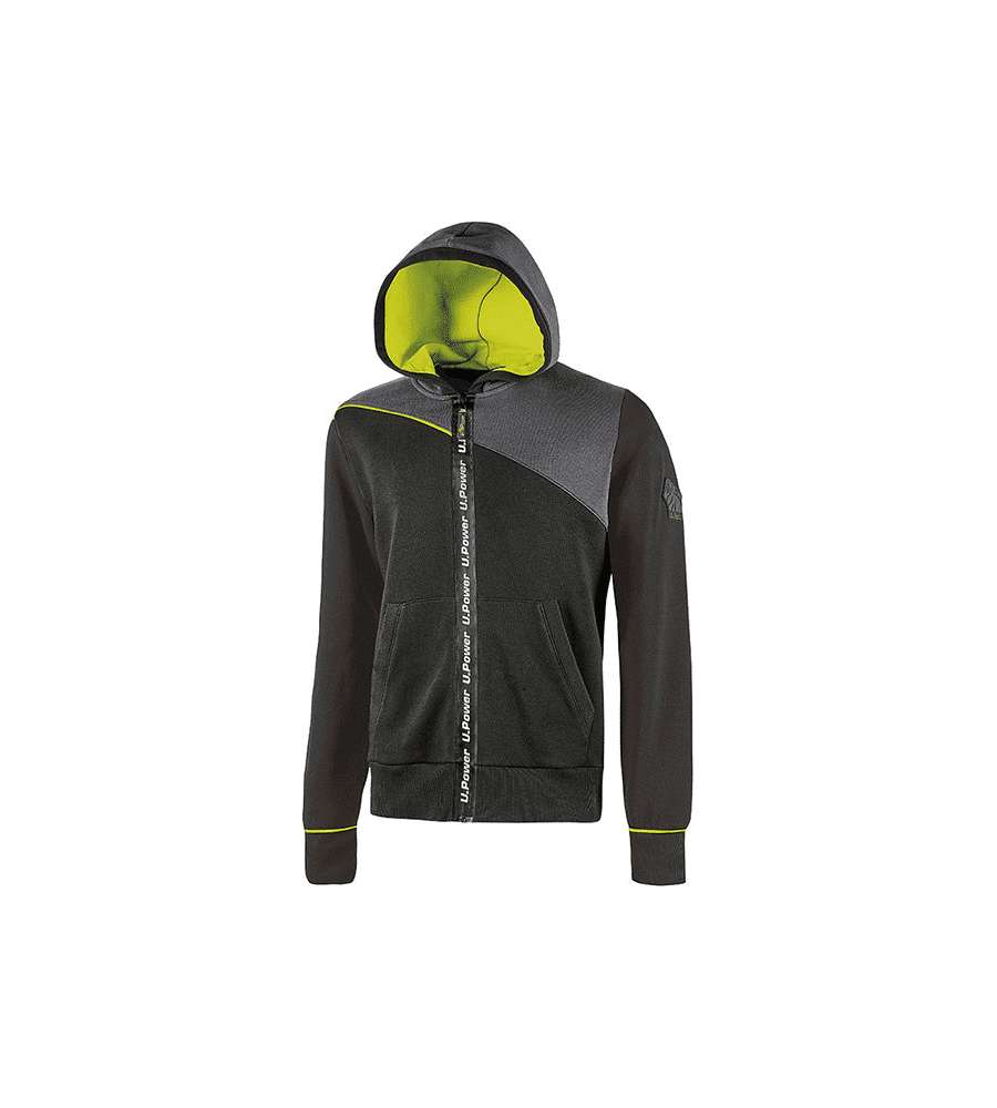 U-POWER Felpa da Lavoro con Cappuccio Jupiter Black Carbon TG. L - Impermeabile e Comoda