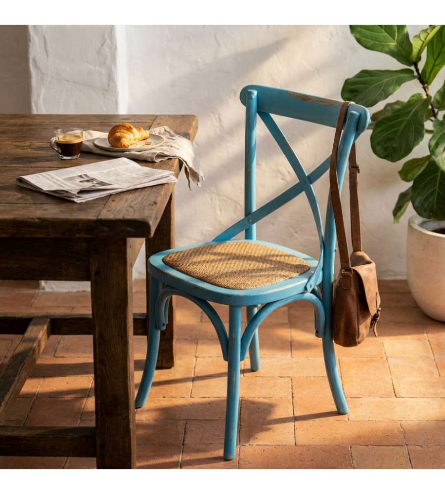 Cosma Sedia Cross Azzurra in Legno Moderno 46x42x87 cm senza braccioli