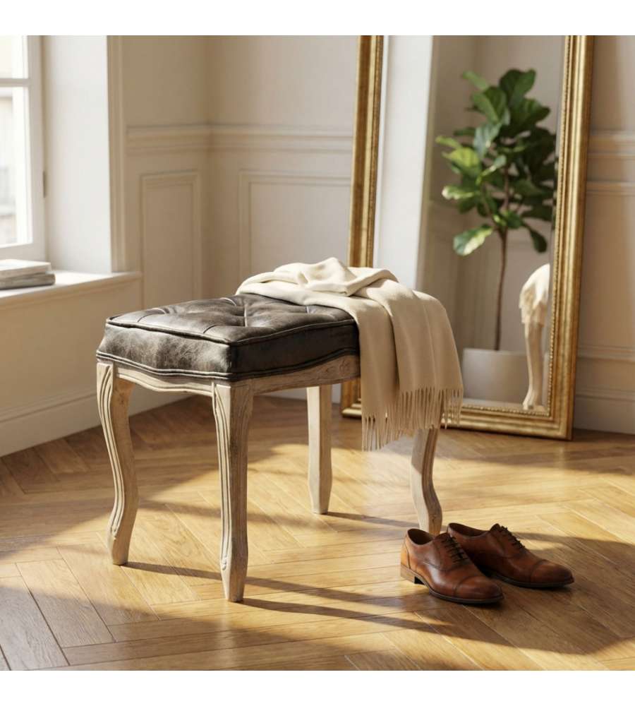 Cosma Sgabello Marly Ecopelle Grigio Vintage 50x36x47 cm Legno