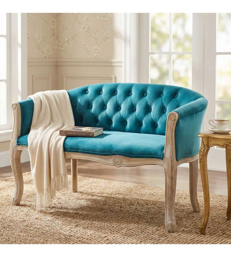 Cosma Divano Coleman Blu Velluto e Legno 107x61x70 cm Soggiorno