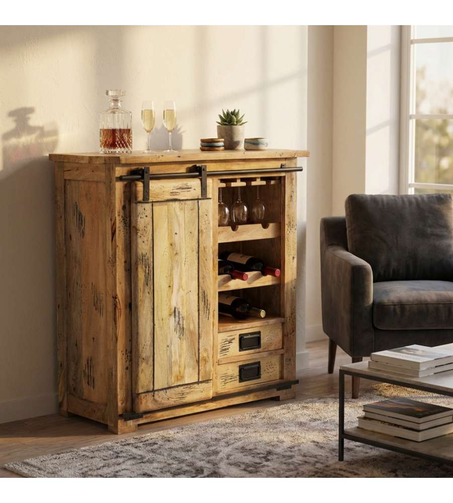 Cosma Cantinetta Vino in Legno Marrone 90x45x100 cm con Anta Scorrevole