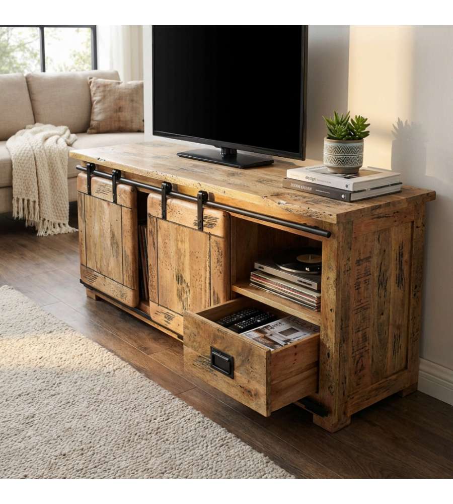 Cosma Porta TV in Legno di Mango Marrone 150x45x60 cm con Cassetto