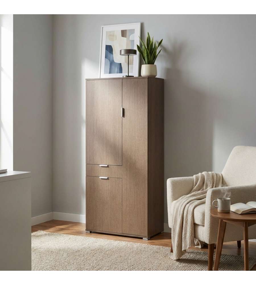 Cosma Armadio 3 Ante e 1 Cassetto Rovere Grigio 75x38x174 cm
